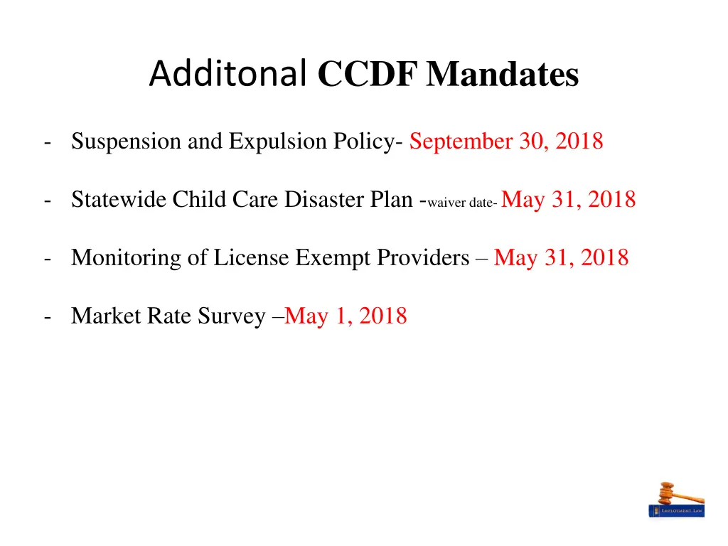 additonal ccdf mandates