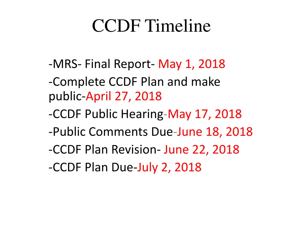 ccdf timeline