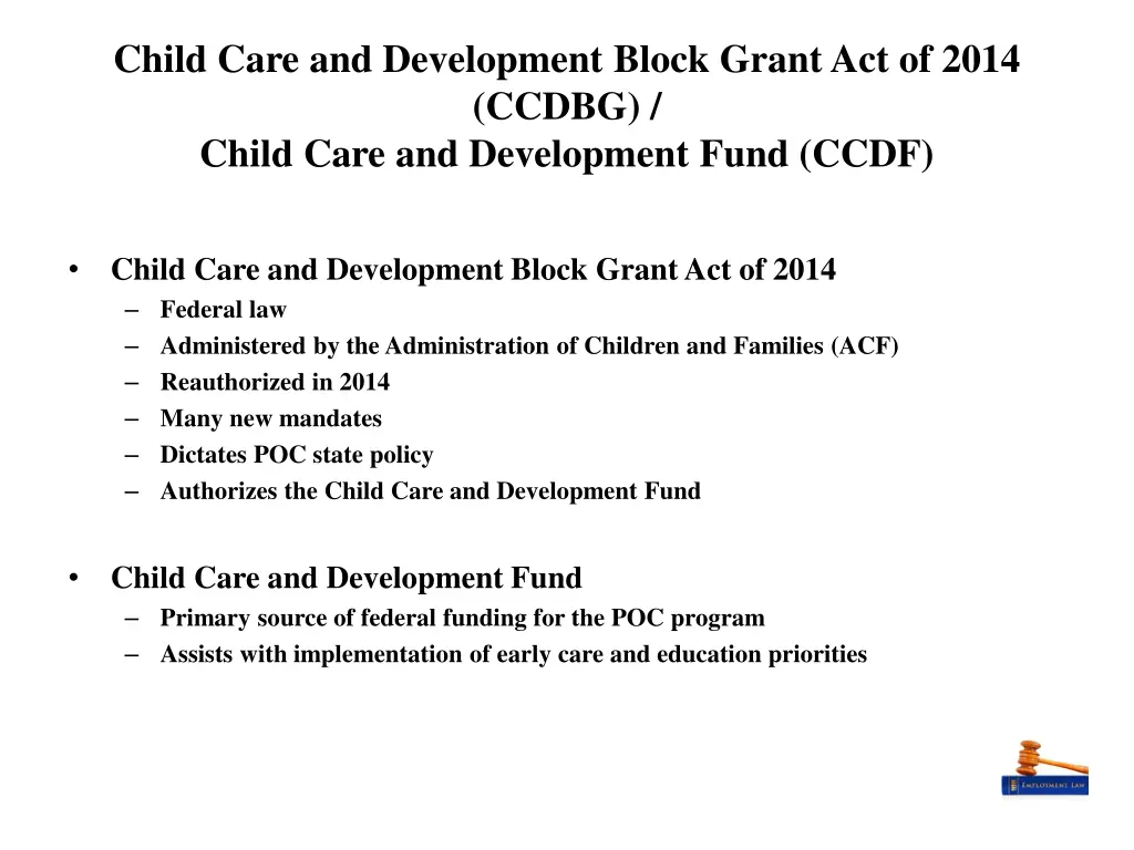 child care and development block grant