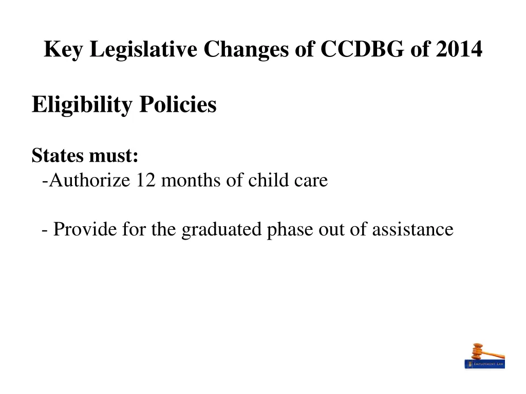 key legislative changes of ccdbg of 2014