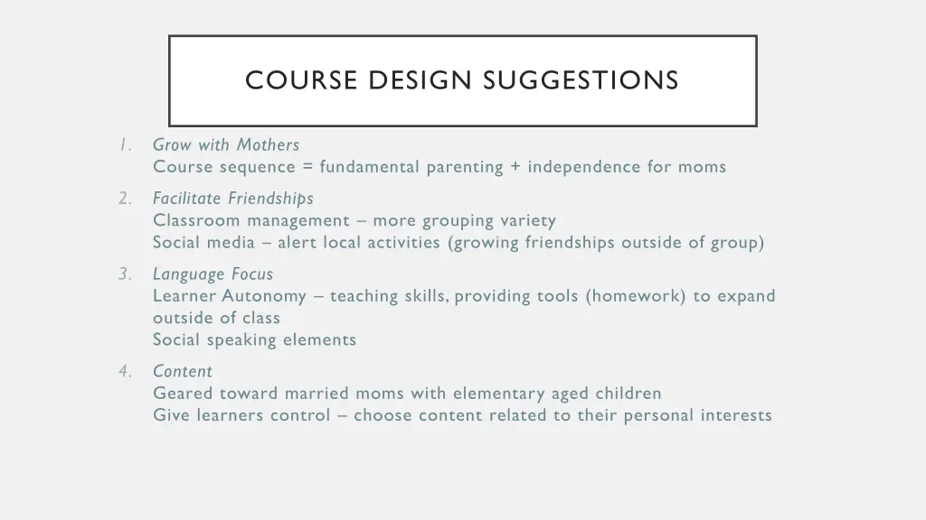 course design suggestions