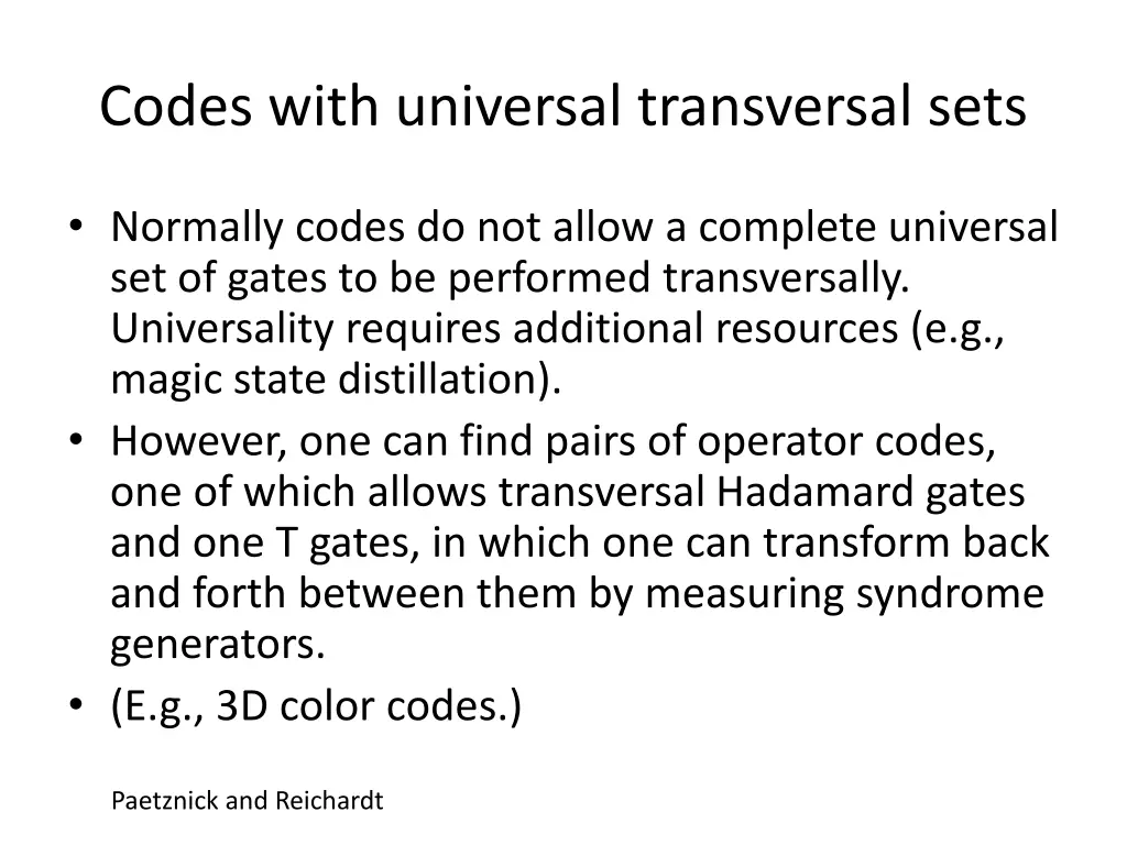 codes with universal transversal sets