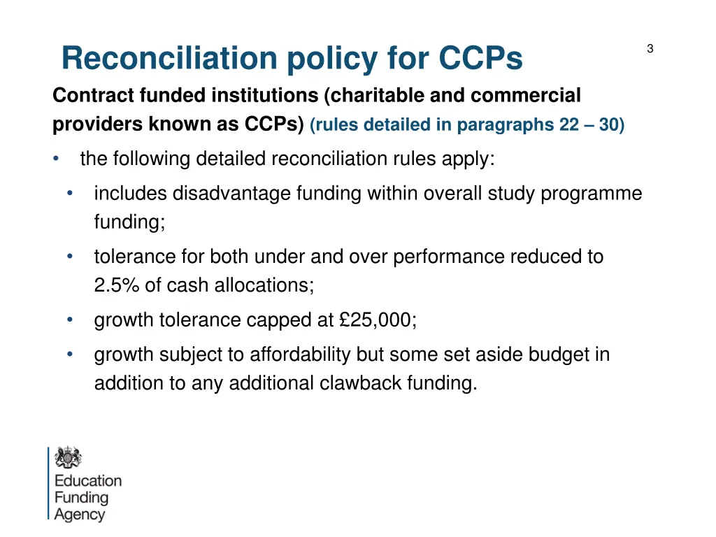 reconciliation policy for ccps contract funded