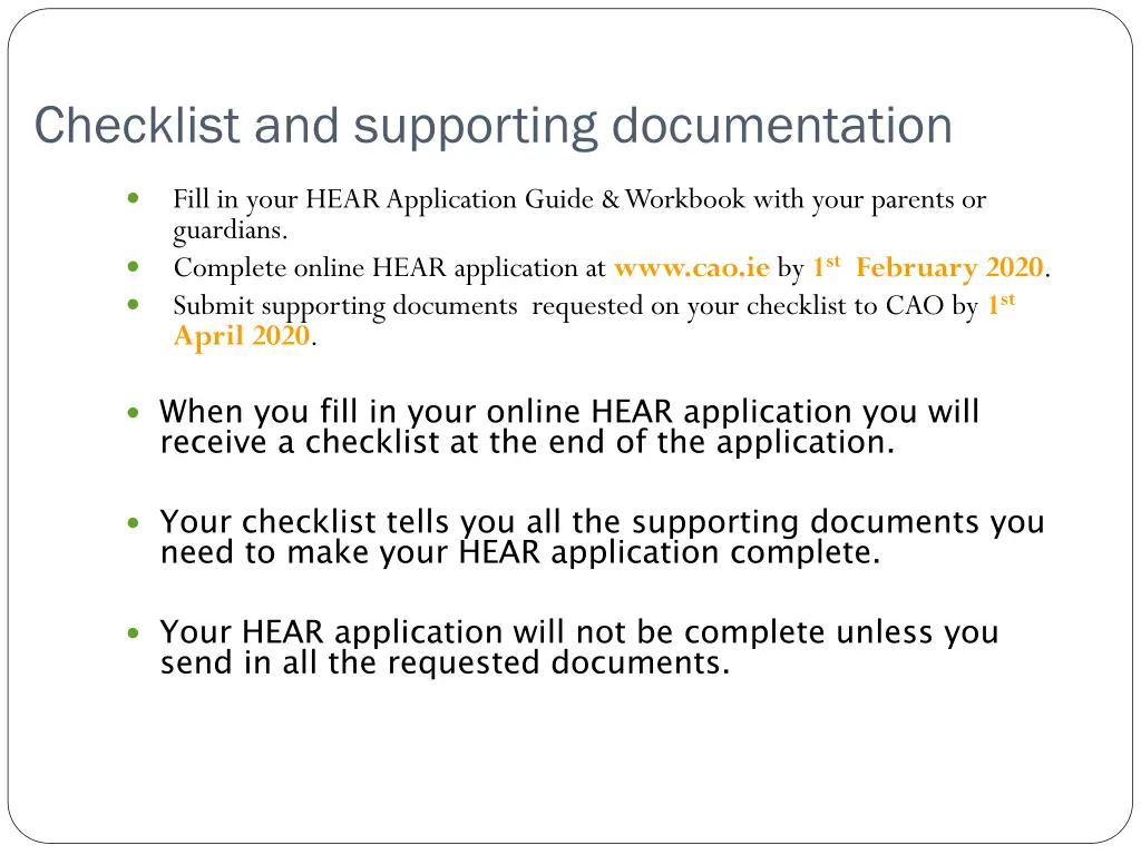 checklist and supporting documentation