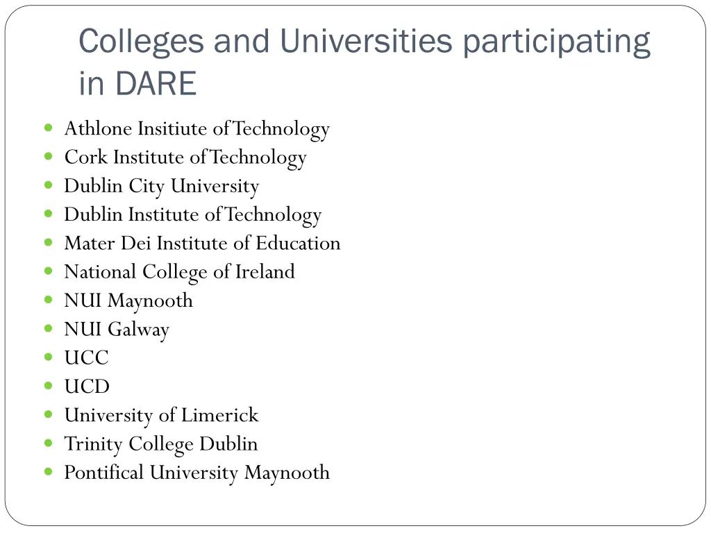 colleges and universities participating in dare