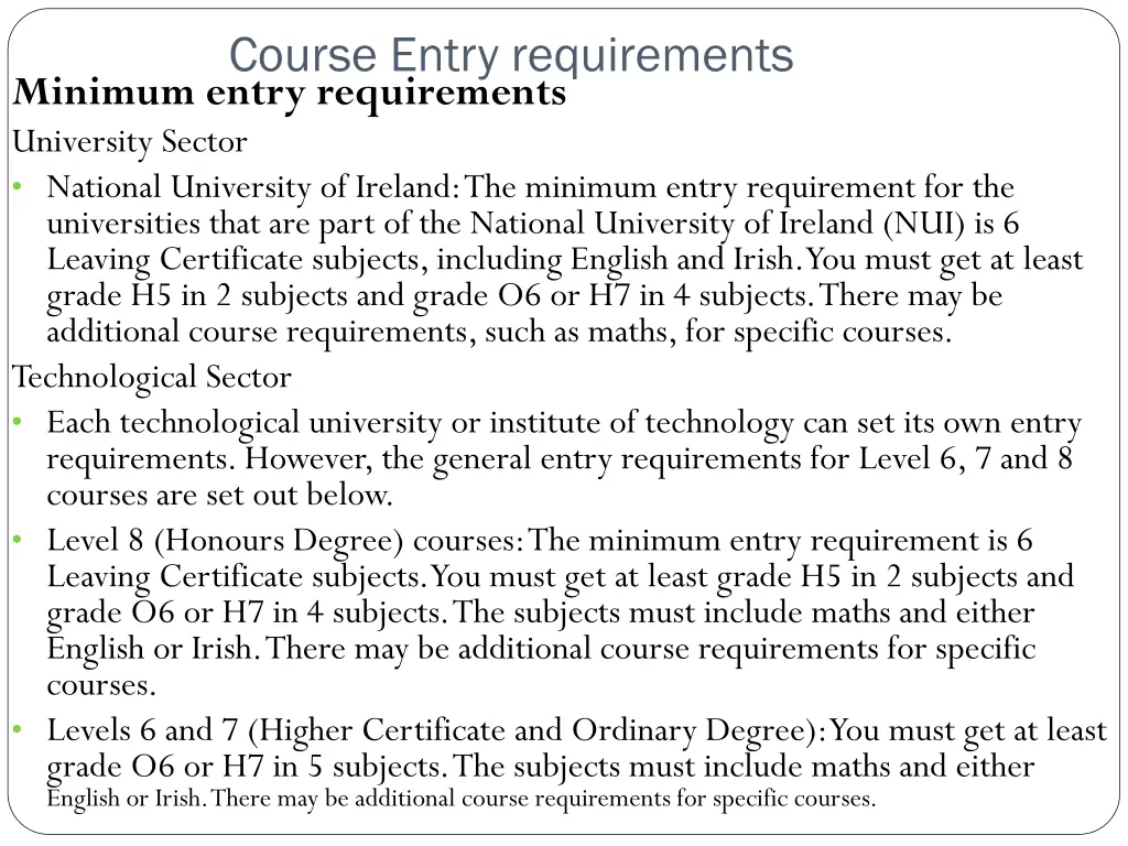 course entry requirements minimum entry