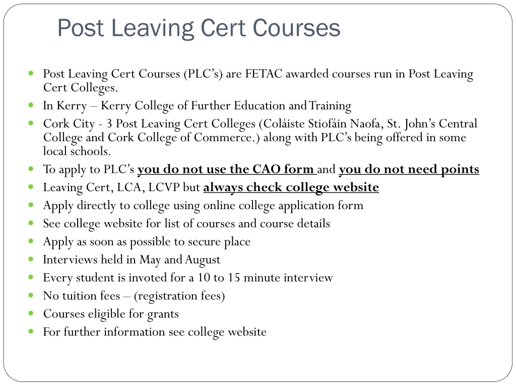 post leaving cert courses