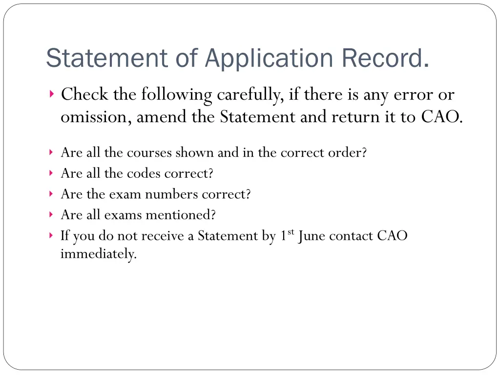 statement of application record check