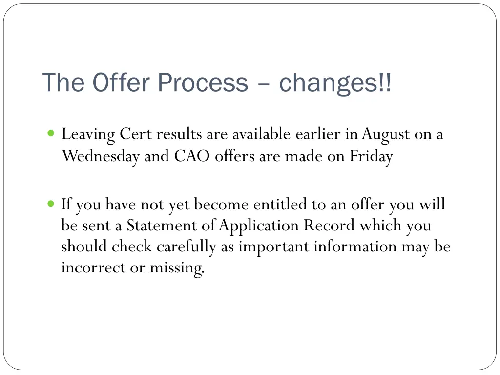 the offer process changes