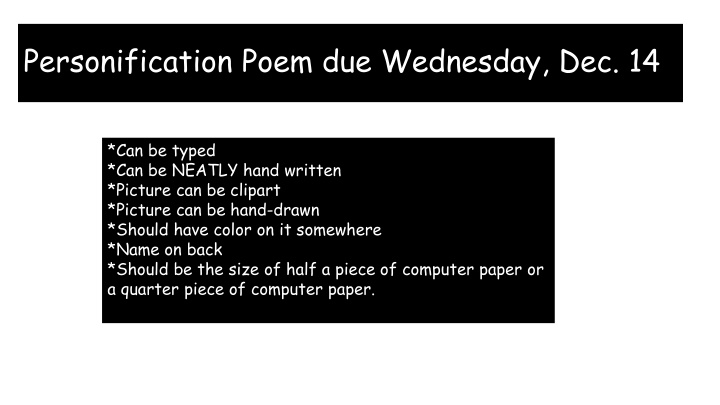 personification poem due wednesday dec 14