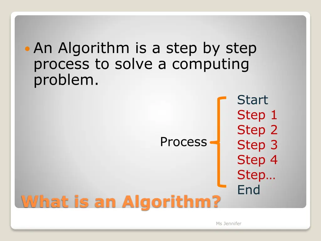 an algorithm is a step by step process to solve