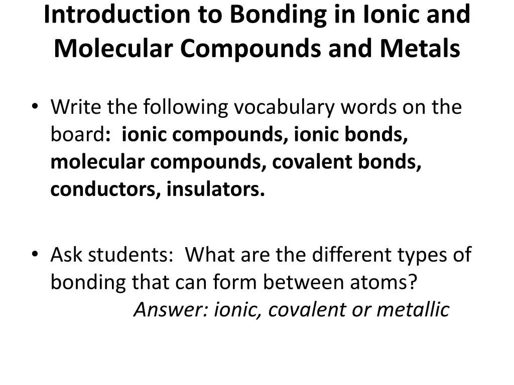 introduction to bonding in ionic and molecular