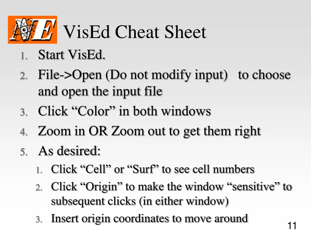 vised cheat sheet 1 start vised 2 file open