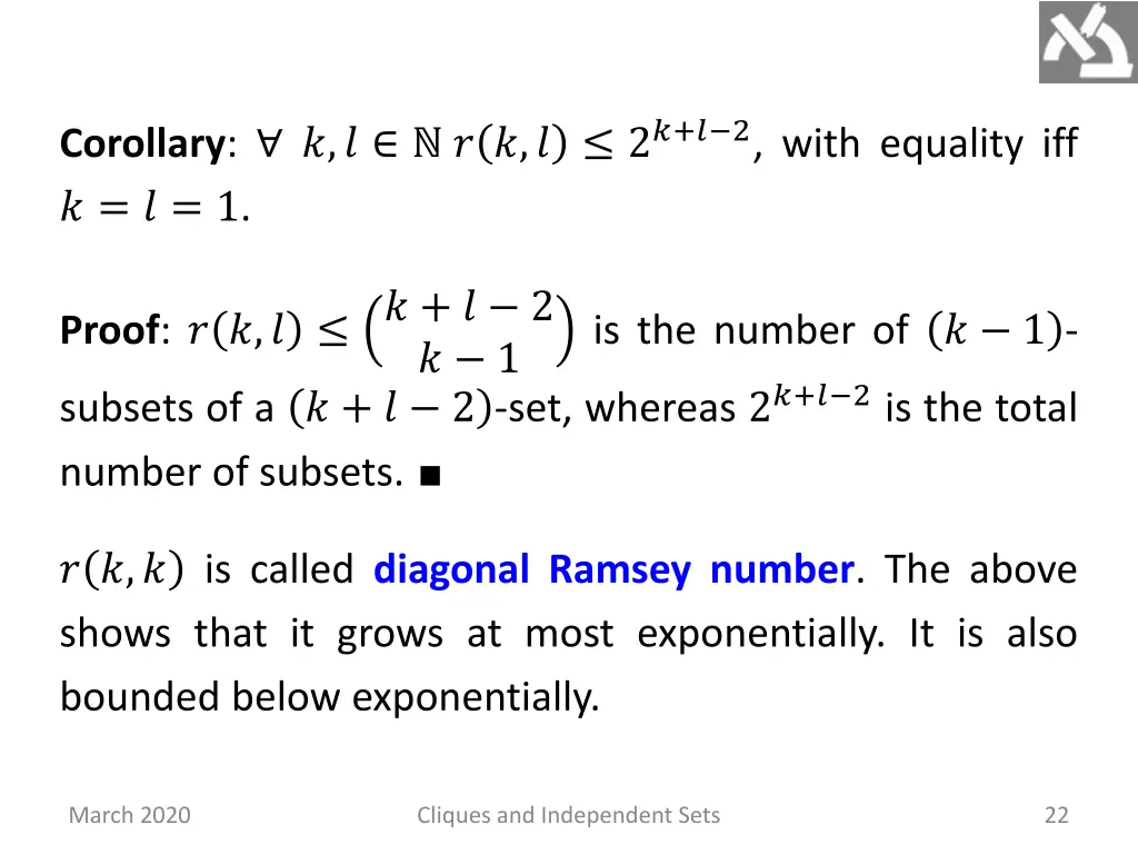 corollary 2 2 with equality iff 1