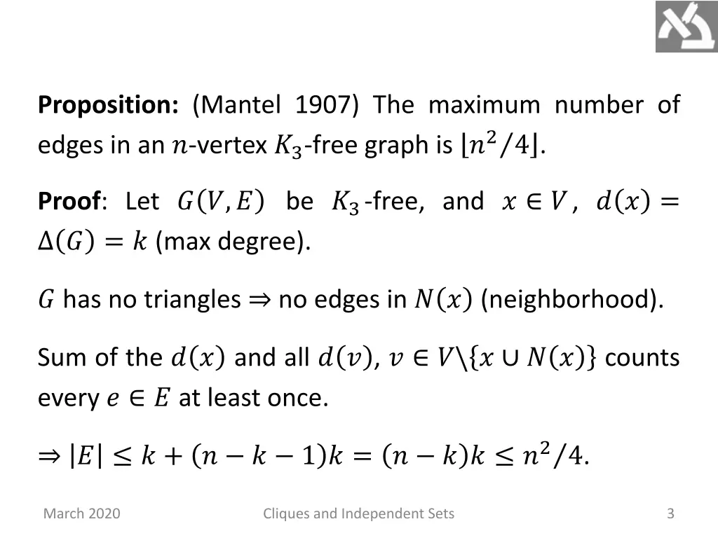 proposition mantel 1907 the maximum number