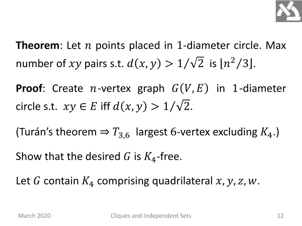 theorem let points placed in 1 diameter circle