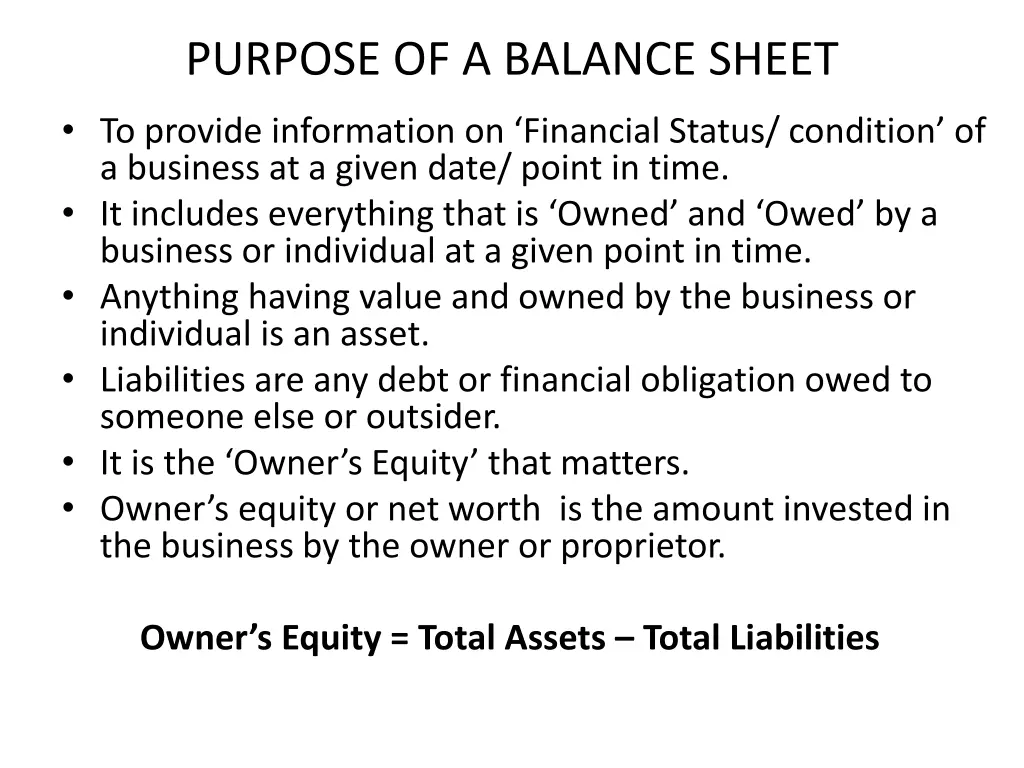 purpose of a balance sheet