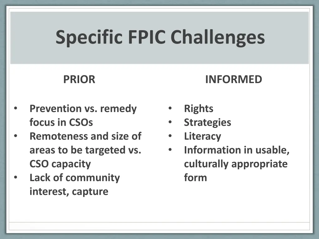 specific fpic challenges