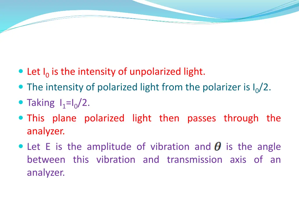 let i 0 is the intensity of unpolarized light