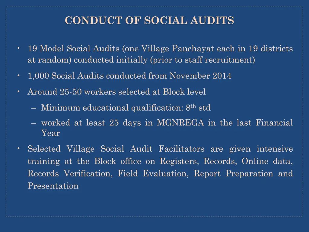 conduct of social audits