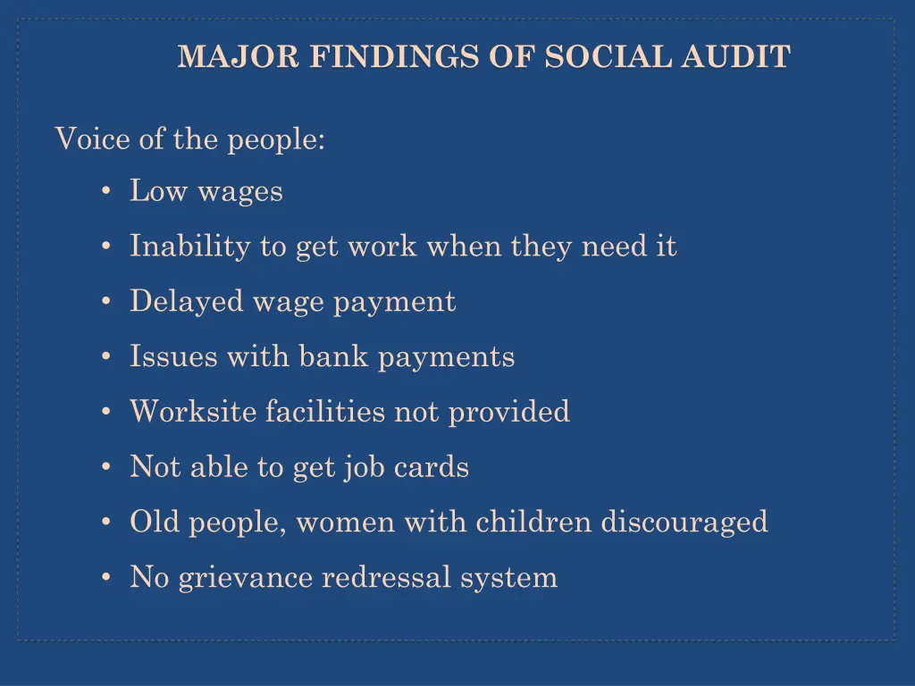 major findings of social audit