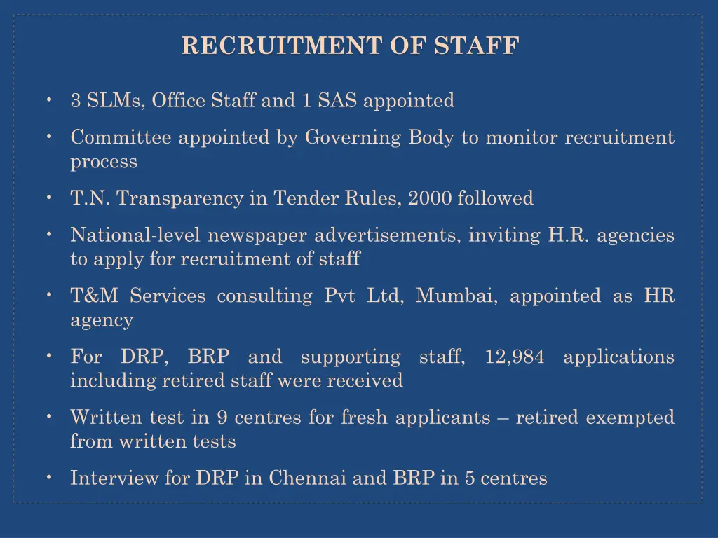 recruitment of staff