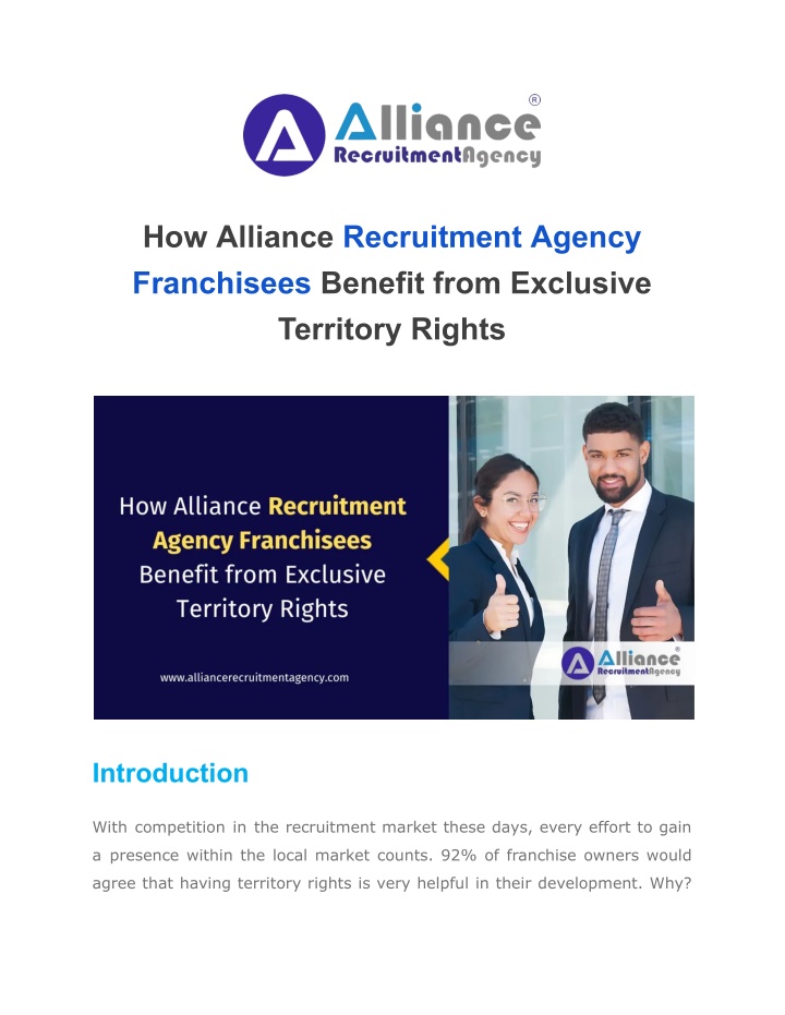 how alliance recruitment agency franchisees