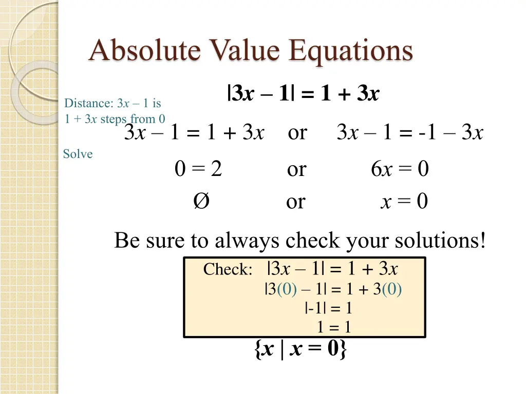 absolute value equations 3 x 1 1 3 x distance