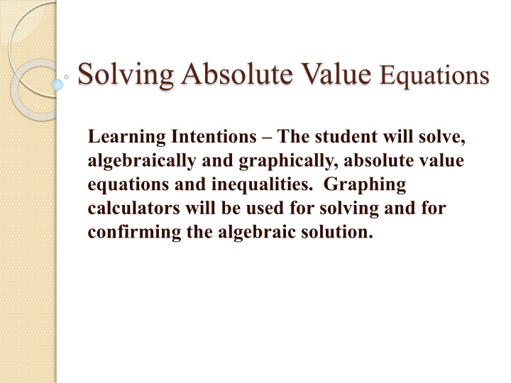 solving absolute value equations