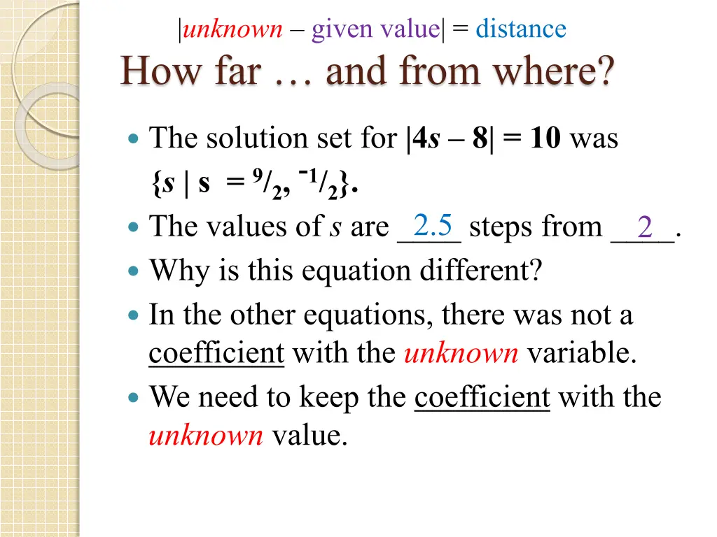 unknown given value distance