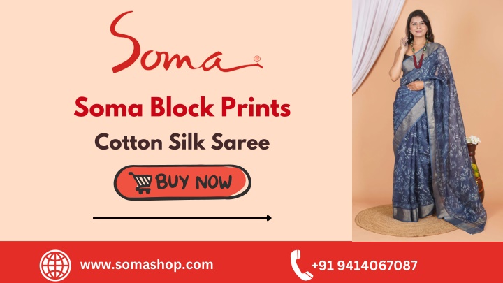 soma block prints cotton silk saree