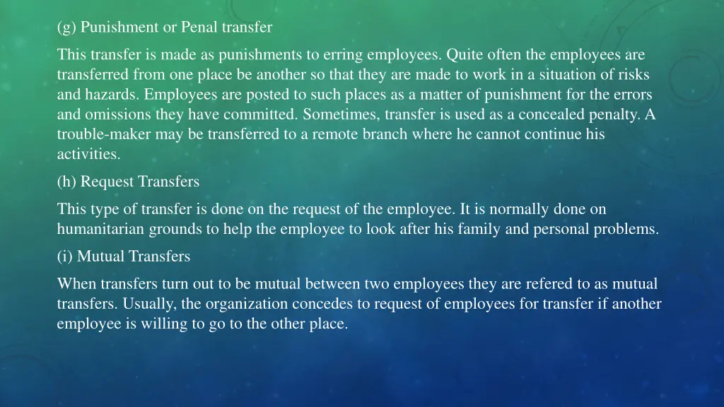 g punishment or penal transfer