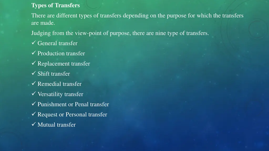 types of transfers