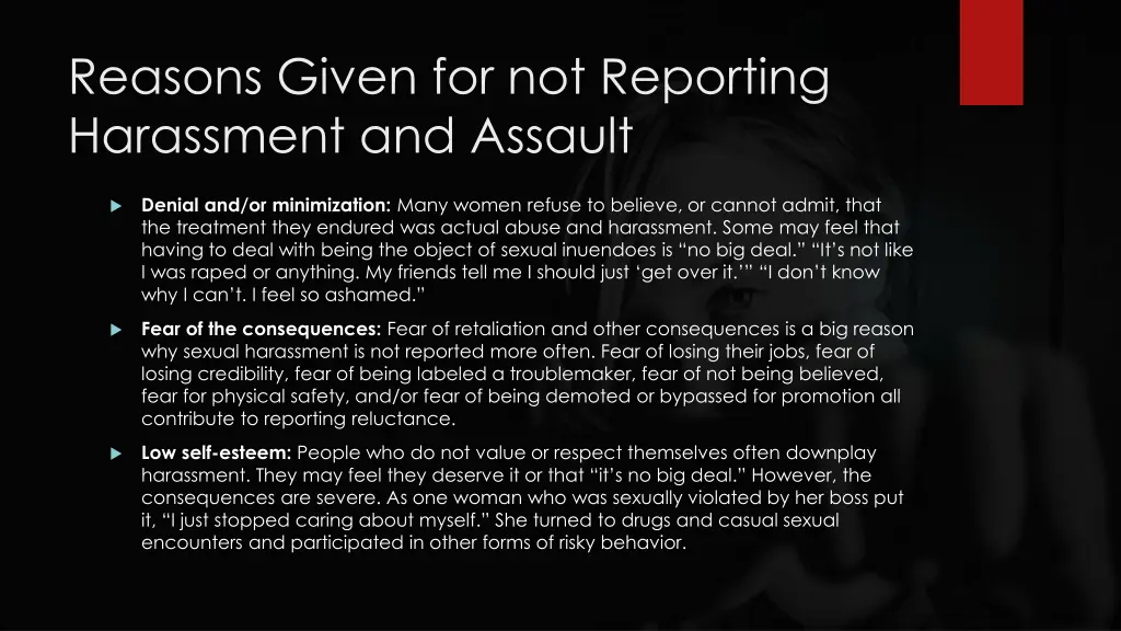 reasons given for not reporting harassment 1