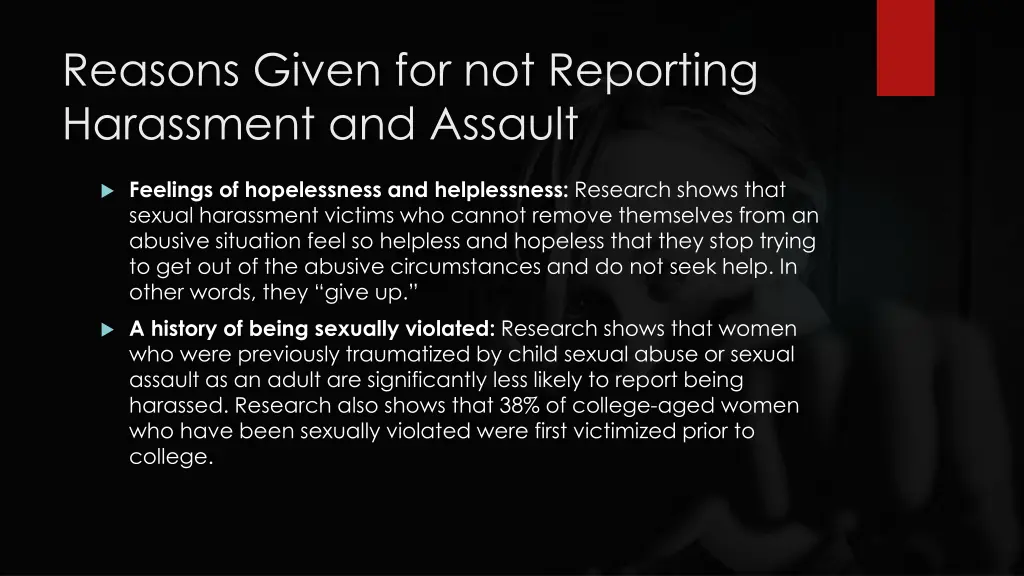 reasons given for not reporting harassment 2