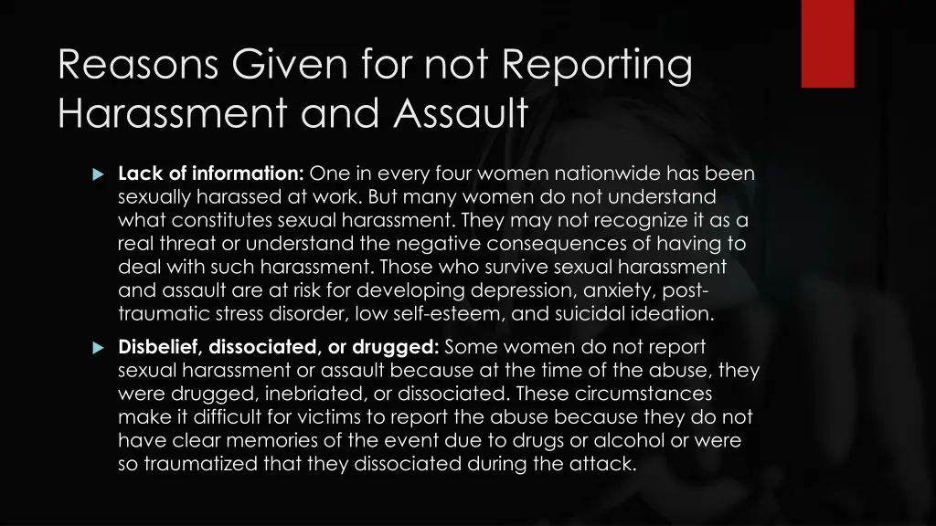 reasons given for not reporting harassment 3