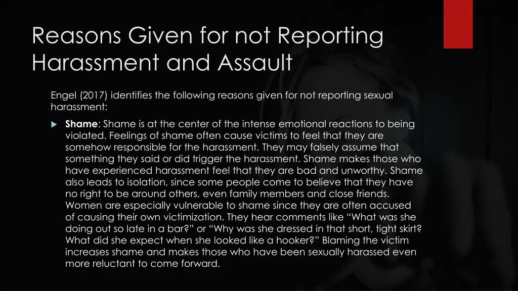 reasons given for not reporting harassment