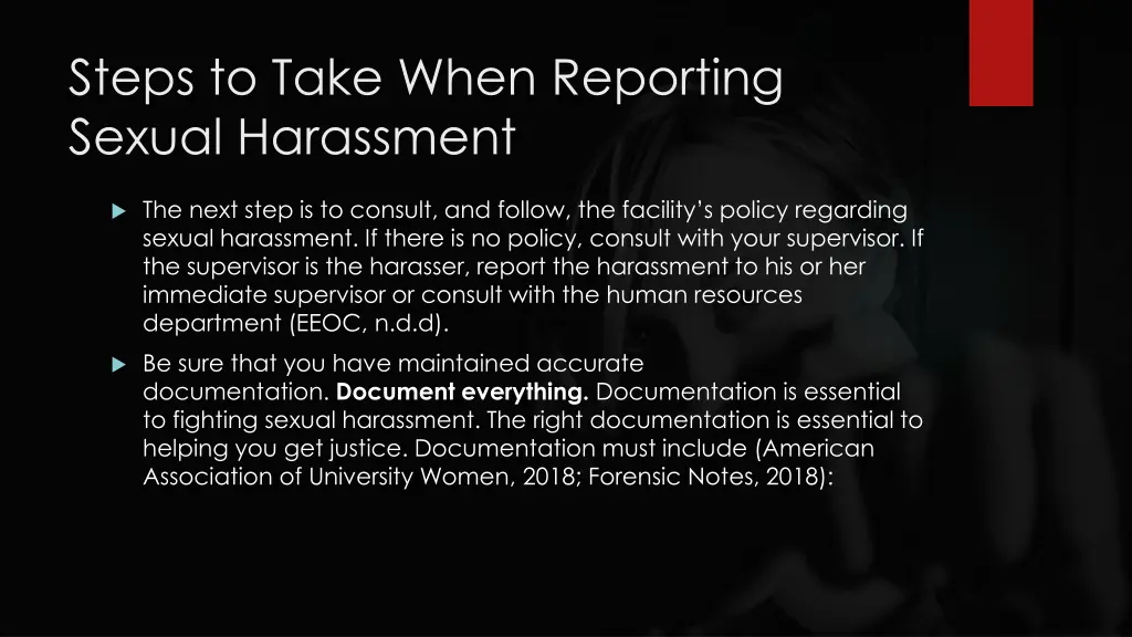 steps to take when reporting sexual harassment 1