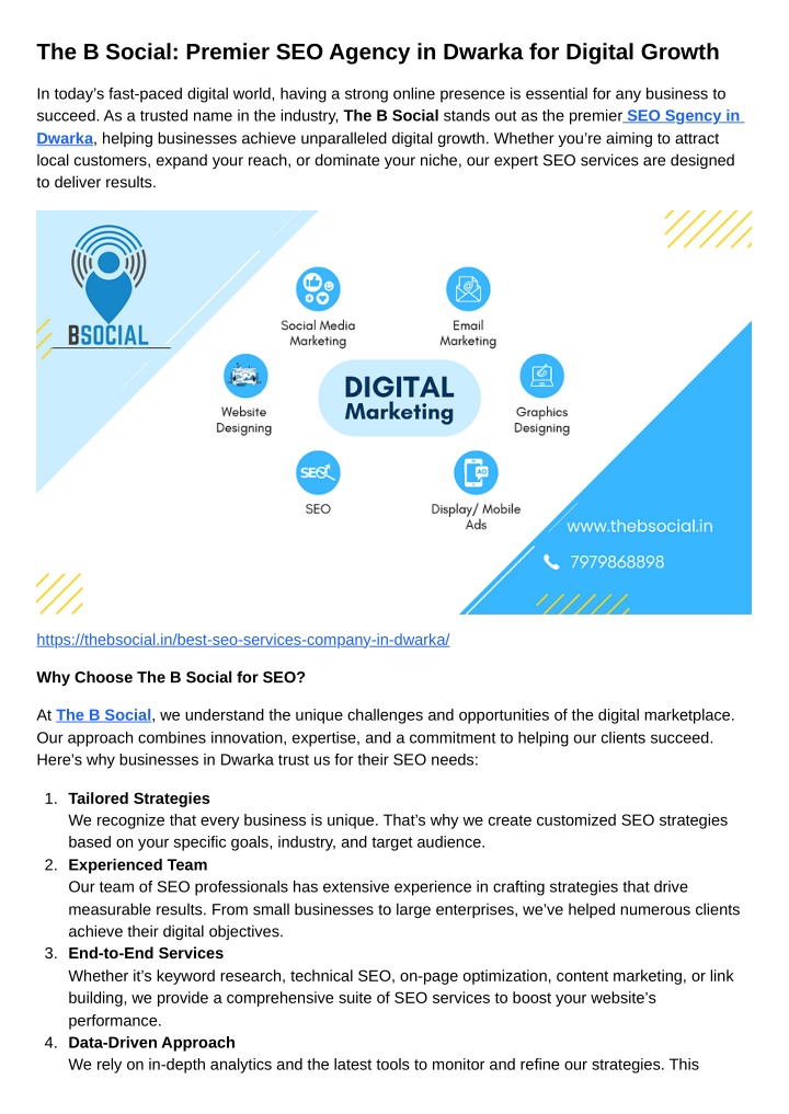 the b social premier seo agency in dwarka