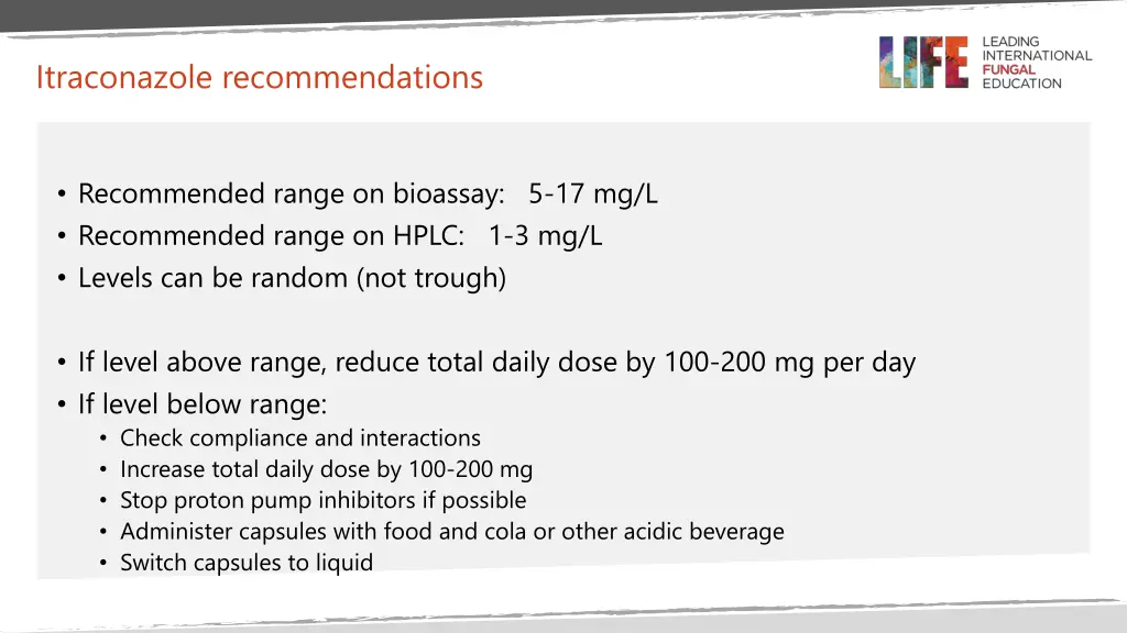 itraconazole recommendations