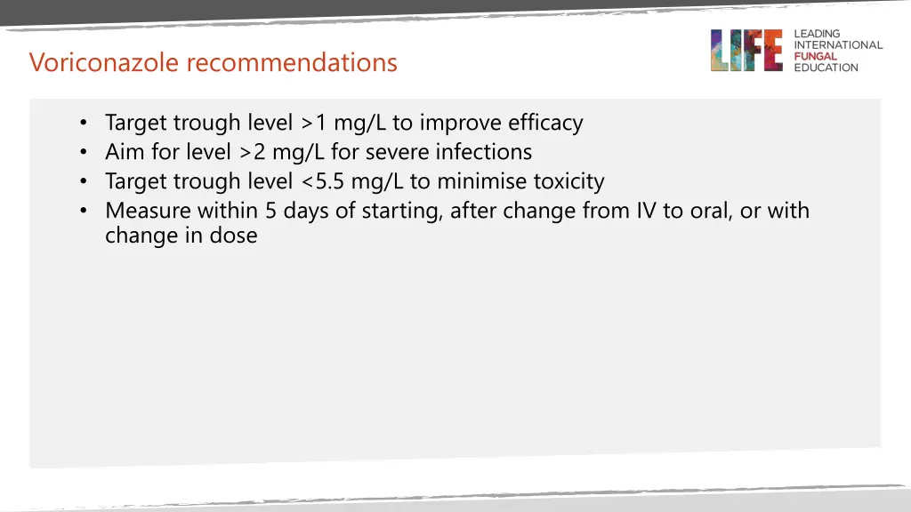 voriconazole recommendations