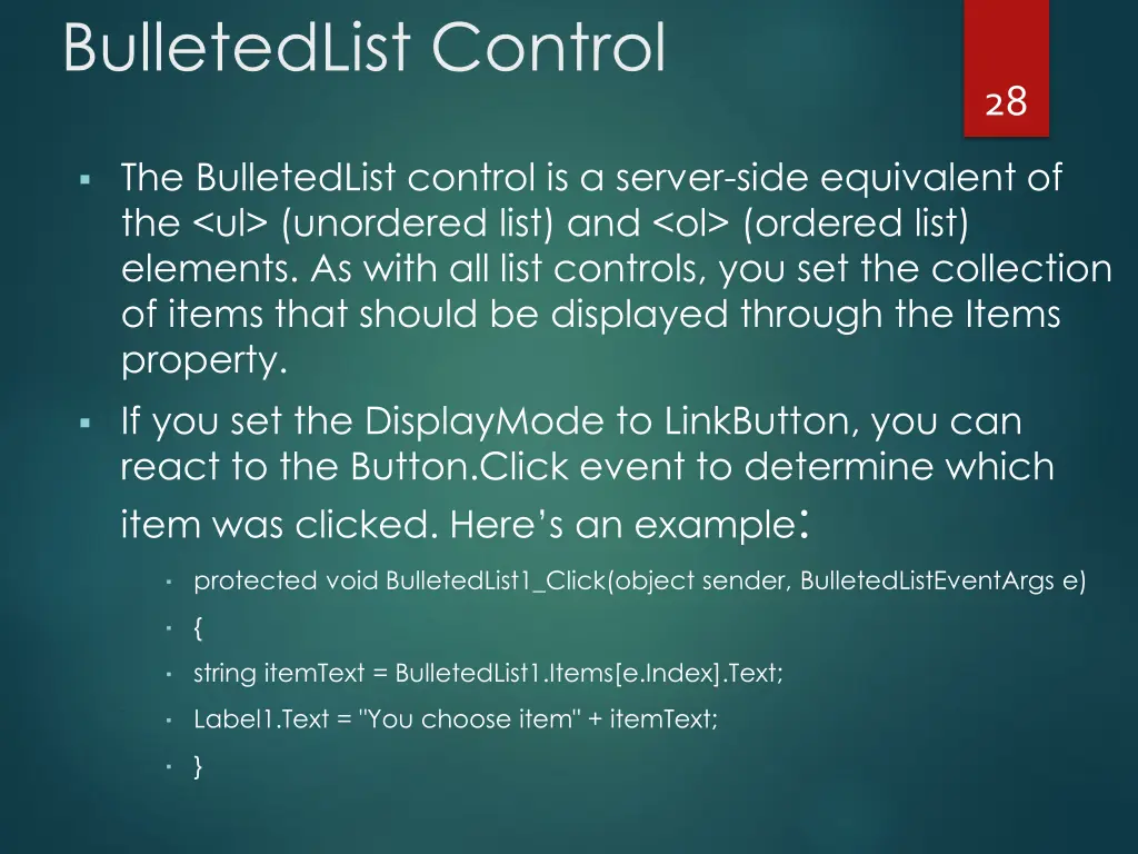 bulletedlist control