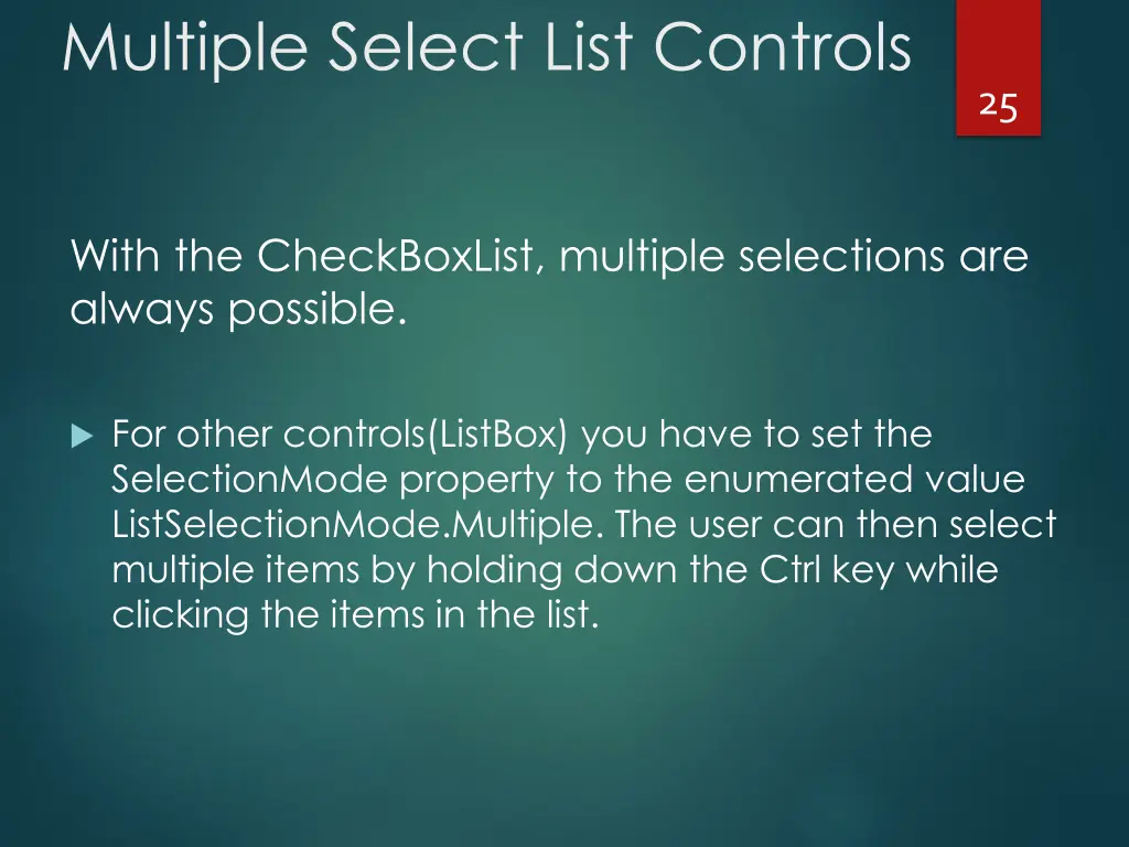 multiple select list controls