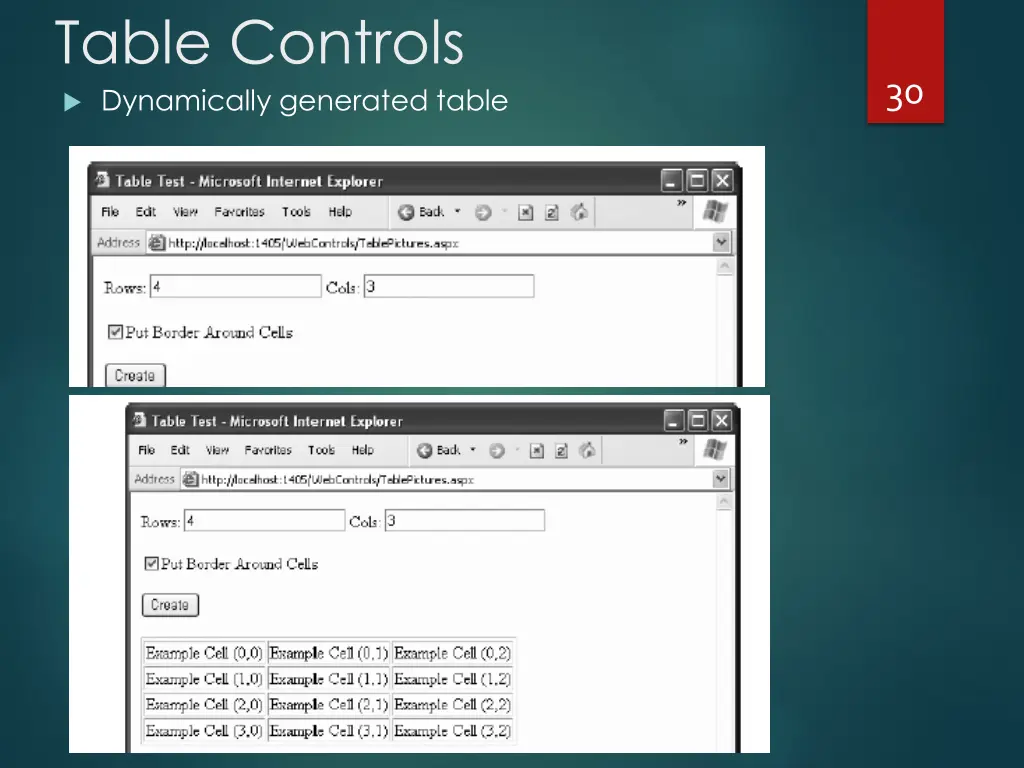 table controls dynamically generated table