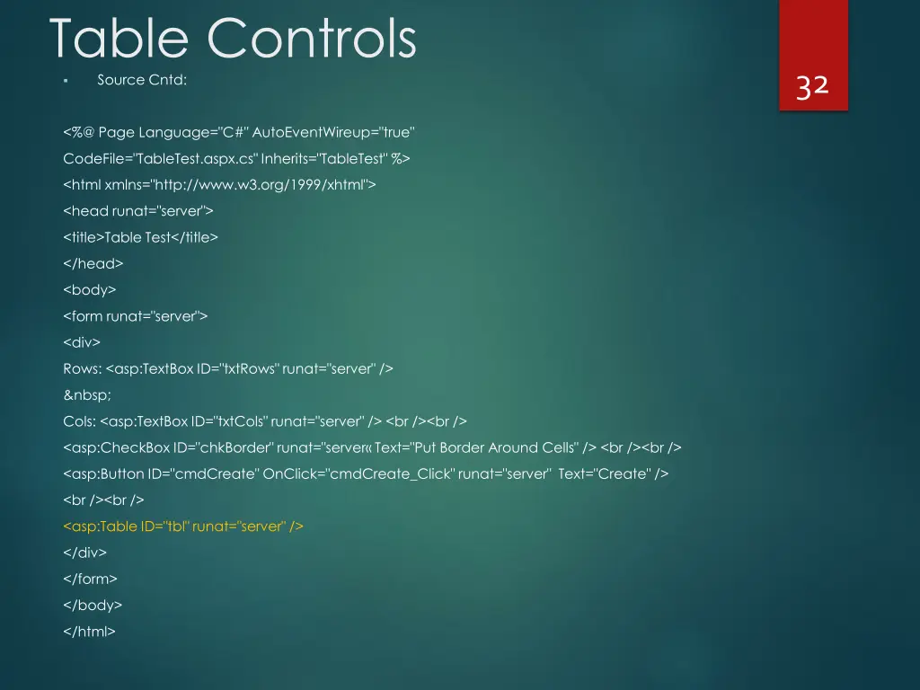 table controls source cntd