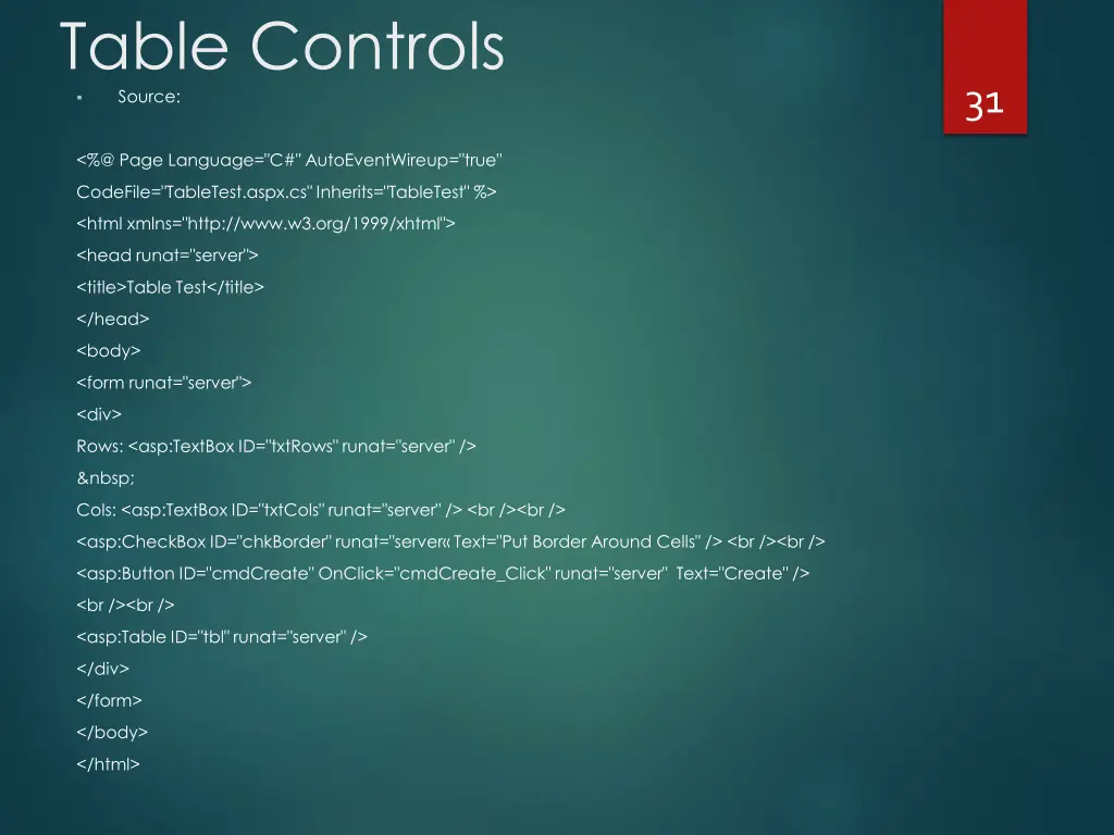 table controls source