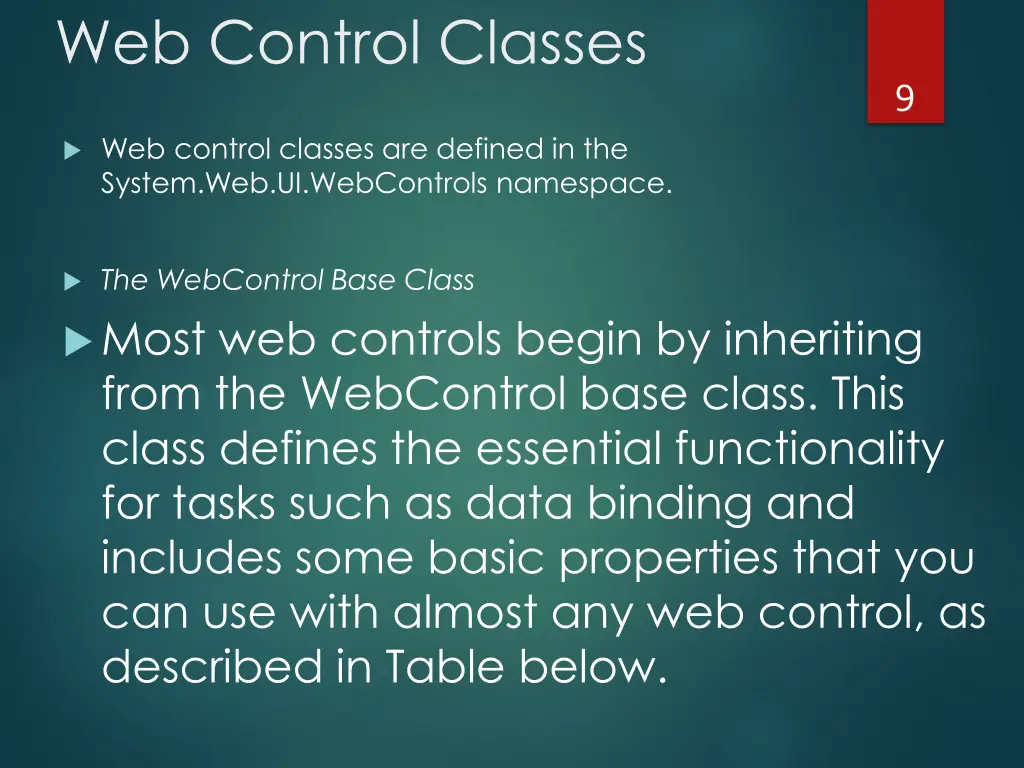 web control classes