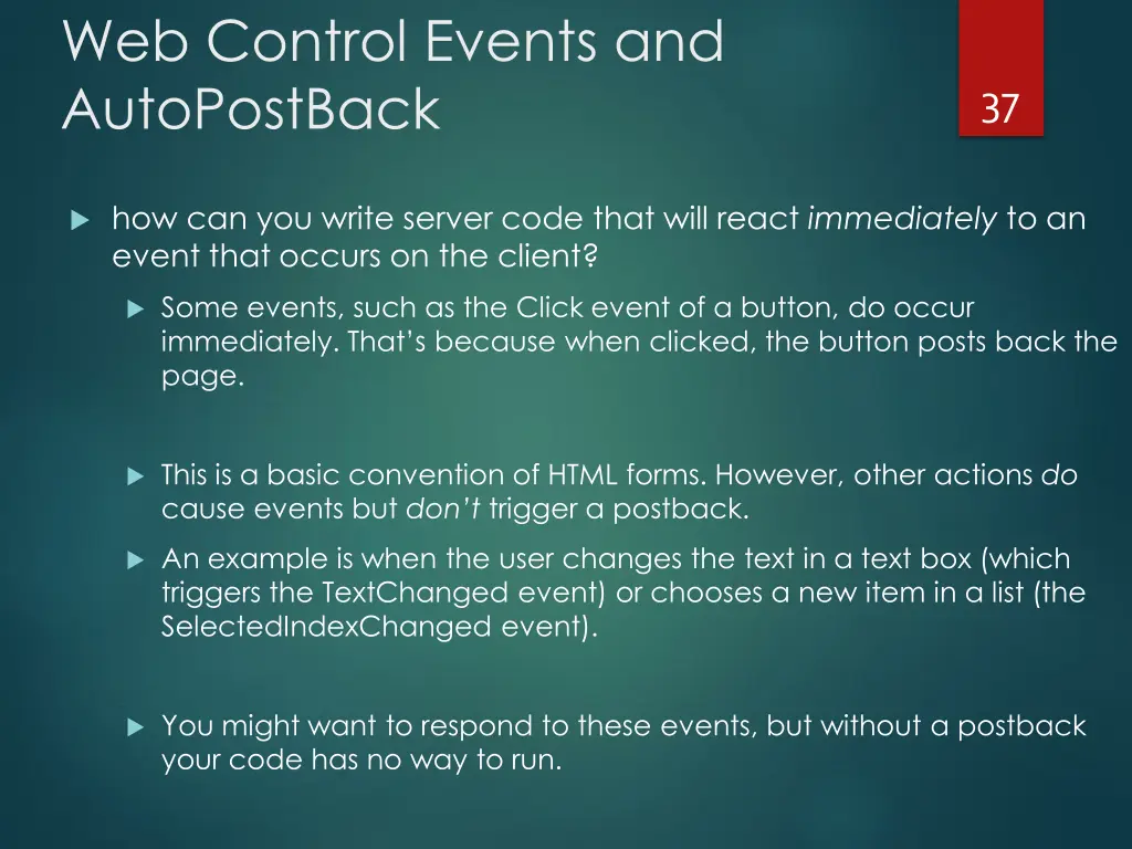 web control events and autopostback