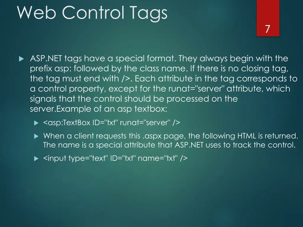 web control tags