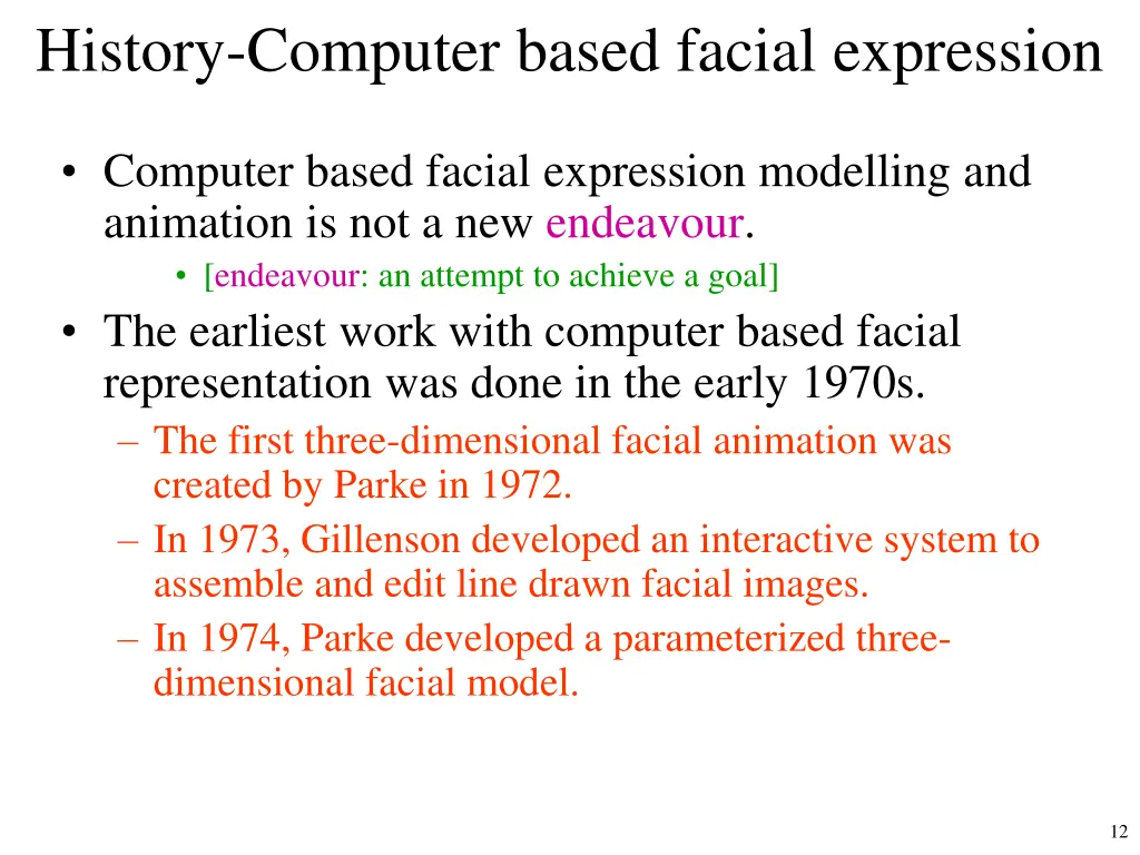 history computer based facial expression